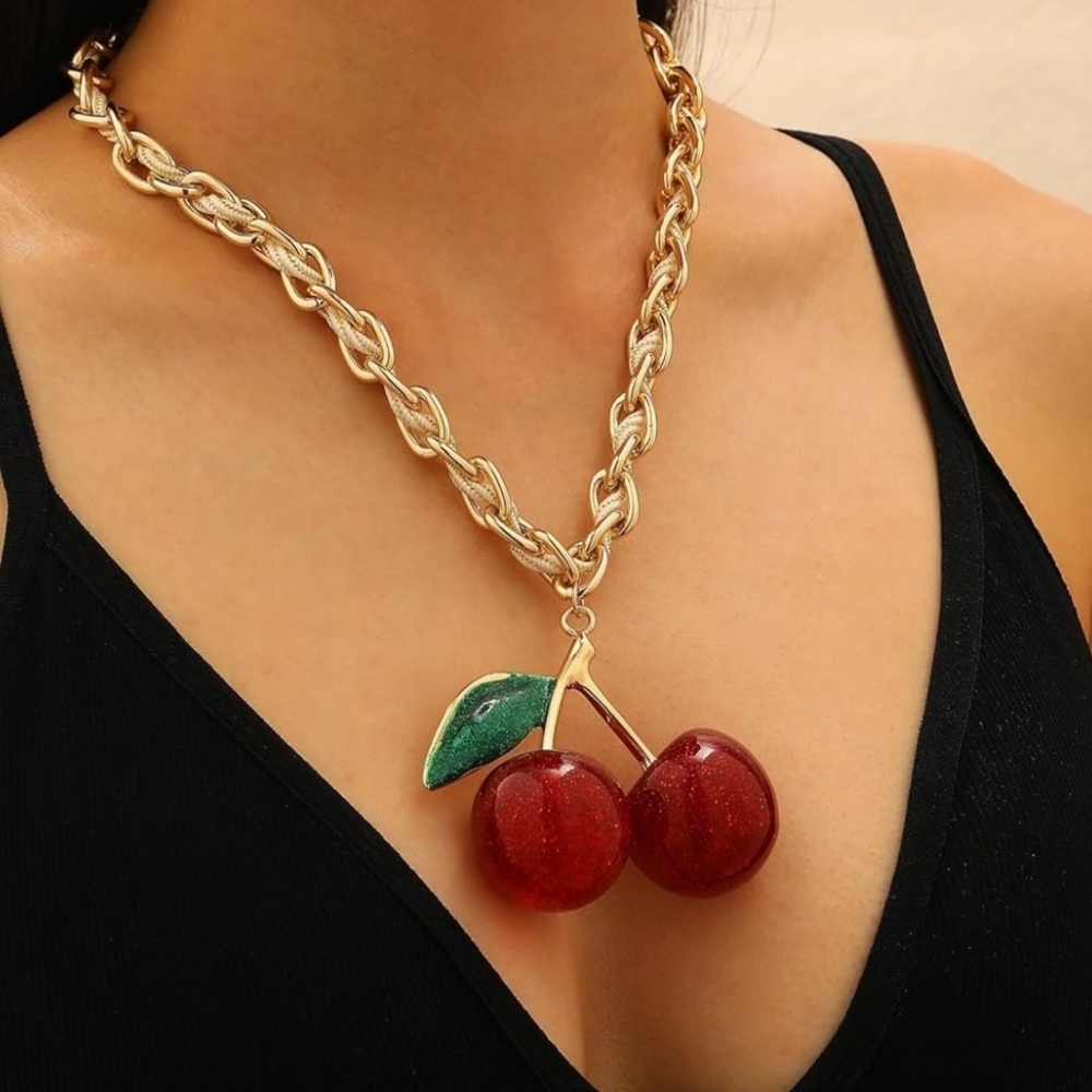 Gold Cherry Pendant Necklace